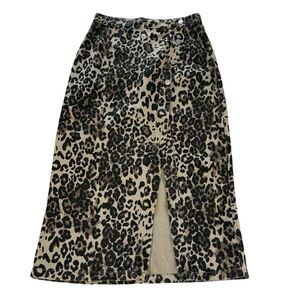 Mable Leopard Print Button Closure Front Slit Asymmetrical Midi Skirt Medium‎